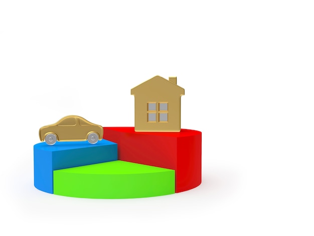 A pie chart illustrating asset allocation, showing different slices for stocks, bonds, real estate, and cash. Each slice has a percentage label representing the proportion of investment in each asset class.