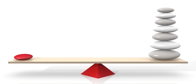 A graphic showing a scale balancing risk and reward. On one side, there are symbols representing high-risk investments with the label 