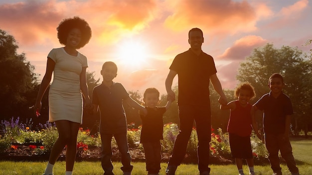 A diverse group of American families smiling and holding hands in front of a modest house. The sunlight is warm, symbolizing financial relief and stability provided by the EITC.