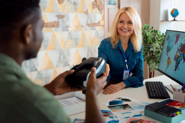 An image showing a Trade Adjustment Assistance (TAA) worker receiving assistance with paperwork and a smile, symbolizing the benefits and support of the Health Coverage Tax Credit.