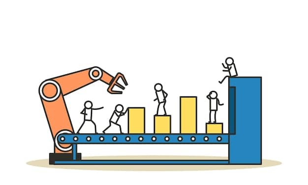 A graph illustrating the projected job displacement due to automation in specific industries, such as manufacturing and transportation. The graph shows a clear downward trend in human labor and a corresponding upward trend in automated systems.