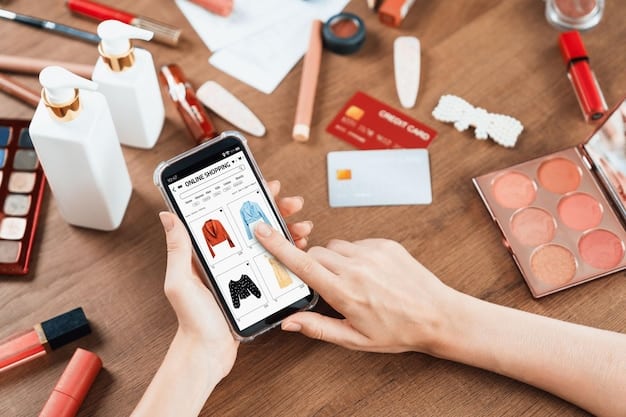 A close-up of a smartphone displaying an online shopping website, with various products and promotional offers visible.
