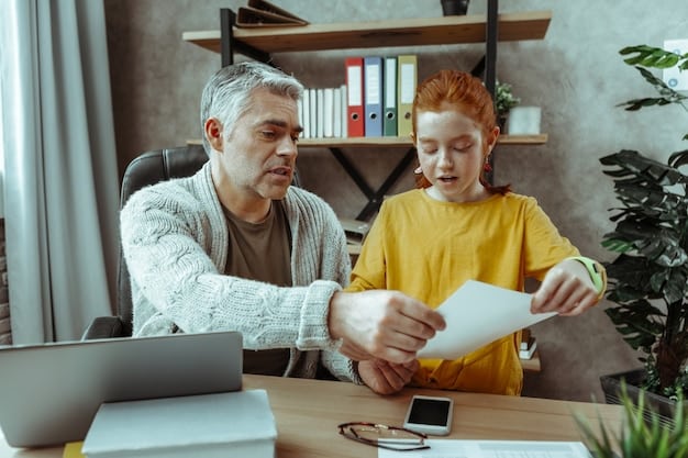A parent and child sitting at a table, reviewing tax documents and smiling confidently, symbolizing the ease and benefits of claiming the Child Tax Credit. A laptop displaying IRS forms is visible in the background.