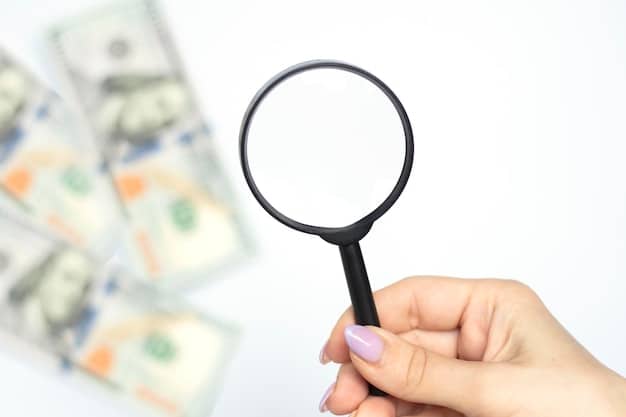 A hand holding a magnifying glass over a tax form, highlighting a specific line item. The background is blurred, focusing attention on the importance of accuracy when filing taxes.